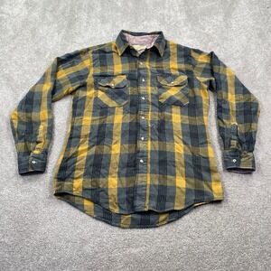 VTG Charleston Bay Men's Plaid Button Up Shirt Size M Green Yellow Long Sleeve